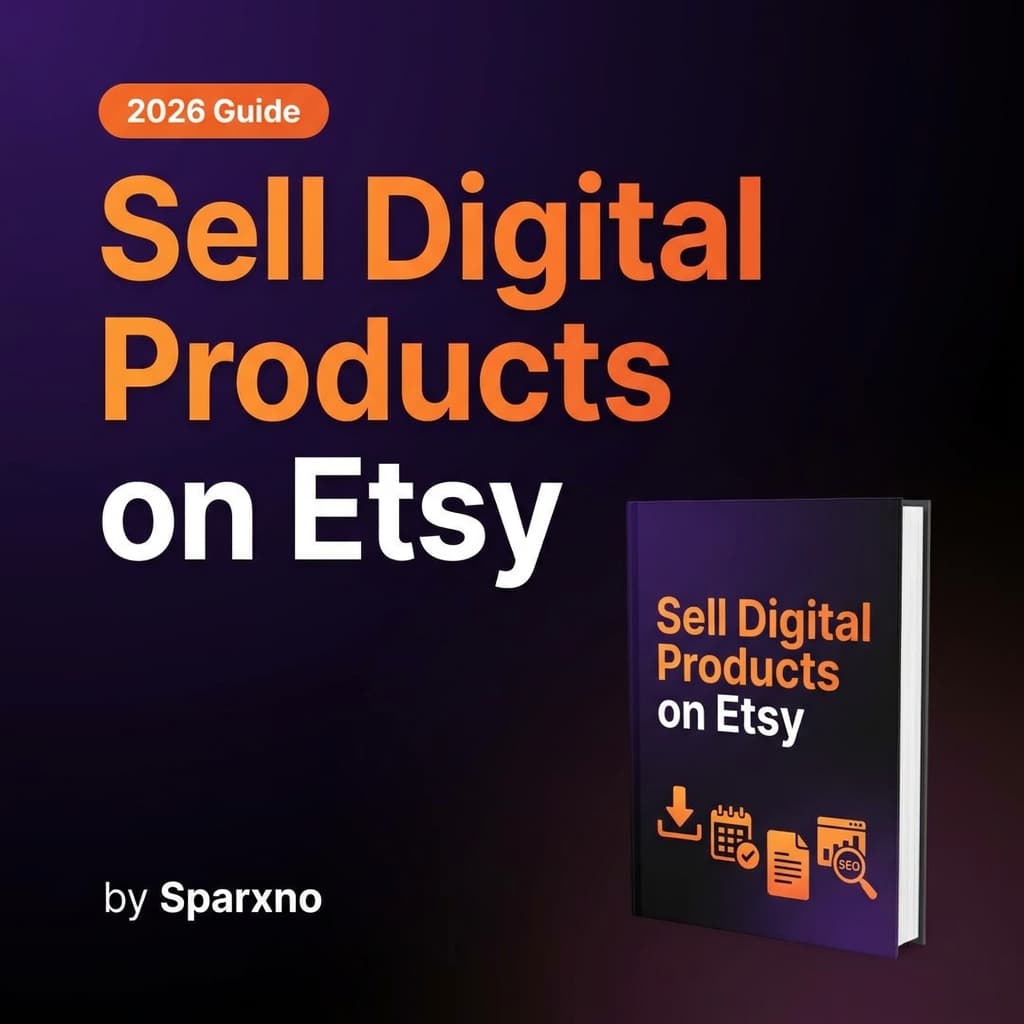 Sell digital products on Etsy - 2026 guide ebook cover by Sparxno