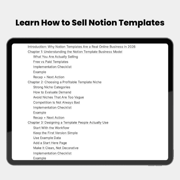 Learn how to sell Notion templates - 2026 ebook cover